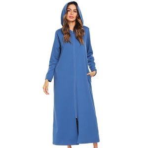 Women's Blue Hooded Long Coat